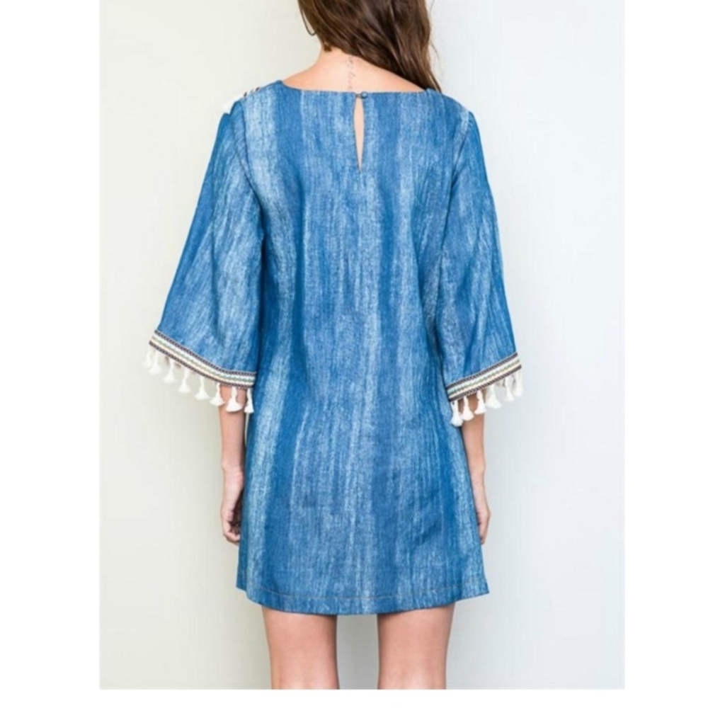HAYDEN LA Boho Denim Chambray Tassels Mini Dress - Picture 16 of 16